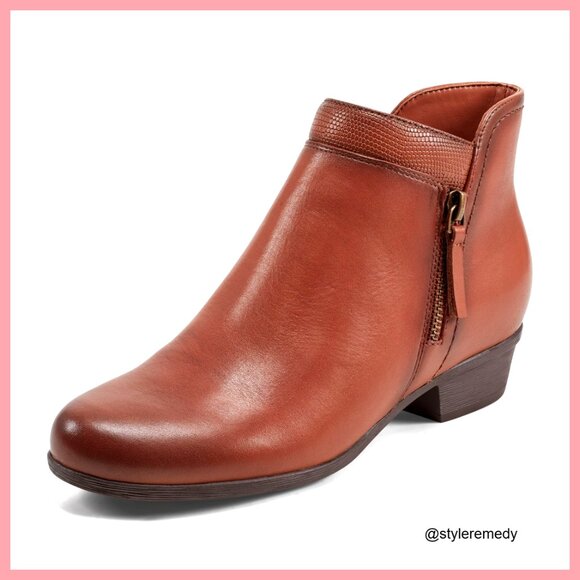 Leather Ankle Bootie with Side Zippers and Perforated Detail